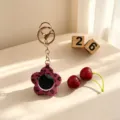 Fleur imprimé léopard mini miroir porte-clés peluche portable maquillage sac charm style. - Avec Porte-clés / Fuchsia