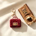 Mini porte-clés sac en peluche léopard rouge mignon écouteur moelleux porte-monnaie - Rouge festif