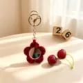 Porte-clés miroir fleur imprimé léopard rouge peluche charm de sac esthétique - Avec Porte-clés / Rouge festif