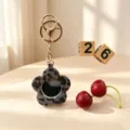 Porte-clés fleur en peluche imprimé léopard mignon avec mini miroir, charm de sac chic. - Noir et Gris
