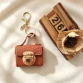 Mini sac porte-clés à motif crocodile marron, pochette de rangement élégante pour écouteurs. - Marron