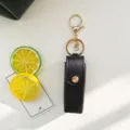 Etui rouge à lèvres en cuir PU noir porte-clés pendentif de sac à main élégant - Noir