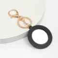Miroir rond porte-clés de poche maquillage miroir en cuir noir sac à main charme pendentif - Noir