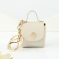 Mini sac à main en cuir porte-clés mignon pendentif chaîne dorée accessoire clé voiture. - Blanc Cassé