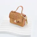 Mini sac à main marron en cuir PU croco porte-clés avec chaîne dorée pour vos clés de voiture. - Café