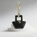 Mini porte-clés sac à main en cuir mignon charm de sac quincaillerie dorée cadeau - Noir