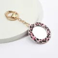 Miroir de poche imprimé léopard porte-clés cuir PU rond portable maquillage sac pendentif - Miroir Rond Imprimé Léopard Rose