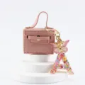 Porte-clés mini sac en cuir rose avec papillon et lettre A en résine, pendentif mignon. - Lettre A