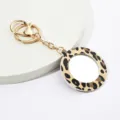 Porte-clés miroir rond imprimé léopard en cuir PU charm de sac de maquillage mignon - Miroir Rond Imprimé Léopard Jaune (Nouveau Tissu)