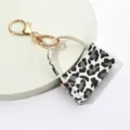 Porte-clés mini sac à main imprimé léopard en cuir PU mignon portefeuille porte-clés accessoire - Noir et Blanc
