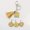 Gele lederen kwast sleutelhanger set, Moederdag cadeau tas hanger accessoires item. - Geel