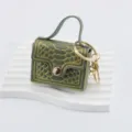 Mini Porte-clés Sac à Main en Cuir PU avec Motif Crocodile Vert et Quincaillerie Dorée - Vert Militaire