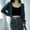 Sweet and cool pearl tassel waist chain Y2K style accessory paired with knit cardigan outfit. - X1120-6