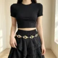 Sweet cool Y2K pearl metal waist chain, retro golden leaf body jewelry for women. - X1120-16