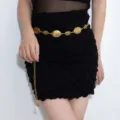 Retro Y2K gold waist chain multi-layer tassel metal coin belt for women fashion spicy girl - Retro Sun Flower Disc Oval Ring Chain (X581-3 Style 4) / Gold