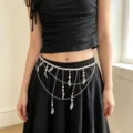 Y2K Pearl Multi-layer Tassel Waist Chain for Women Retro Sweet Cool Style Body Jewelry Black - X1120-23