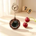 Porte-cles miroir rond en peluche imprime leopard pendentif de sac a main mignon - Avec Porte-clés / Café Foncé