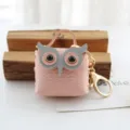 Schattige uil lederen oortelefoon tasje mini portemonnee sleutelhanger hanger roze. - Roze