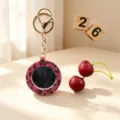 Porte-clés miroir rond imprimé léopard en peluche, accessoire de sac mignon et pratique. - Avec Porte-clés / Fuchsia