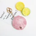 Porte-clés miroir rond en cuir denim rose, mini miroir de maquillage de poche portable - Rose