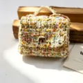 Mini porte-monnaie en tweed avec porte-clés, pochette de rangement pour écouteurs. - Avec Porte-clés / Kaki