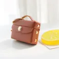 Mini etui de rangement pour ecouteurs en cuir porte-cles porte-monnaie style au quotidien. - Marron