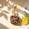 Porte-clés mini sac en peluche imprimé léopard rétro style Maillard pendentif moelleux - Avec Porte-clés / Café Foncé