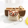 Joli étui écouteur hibou en cuir porte-clés mini porte-monnaie sac pendentif pour usage. - Avec Porte-clés / Blanc Cassé