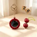 Porte-clés miroir rond en peluche avec motif léopard mignon, pendentif de sac à main tendance. - Avec Porte-clés / Rouge festif