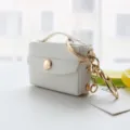 Mini étui de rangement pour écouteurs en cuir blanc porte-clés mignon porte-monnaie breloque sac - Blanc