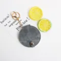 Mini miroir rond texture jean porte-clés de maquillage portable de poche joli cadeau pendentif - Noir Charbon