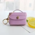 Mini custodia in pelle per auricolari portachiavi grazioso ciondolo borsa auto chiave - Viola