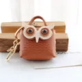 Mignonne étui écouteur cuir hibou porte-clés mini porte-monnaie sac pendentif accessoire - Avec Porte-clés / Marron