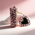 Etui à rouge à lèvres léopard rose avec miroir cœur porte-clés en cuir portable - Rose Charmant