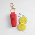 Porte-clés étui à rouge à lèvres en cuir rouge, mini pochette de rangement chic. - Rouge