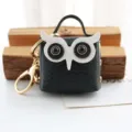Joli hibou cuir mini porte-monnaie porte-clés sac pendentif écouteur rangement accessoire - Avec Porte-clés / Noir