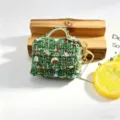 Πράσινη τσάντα μίνι ακουστικών tweed vintage πολυτελές πορτοφόλι κλειδοθήκη αξεσουάρ - Πράσινο