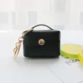 Mini étui en cuir pour écouteurs porte-clés portefeuille multifonctionnel pendentif clé - Noir