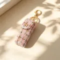 Porte-rouge à lèvres en tweed rose porte-clés mini pendentif sac matériel doré - Avec Porte-clés / Rose