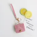 Porte-clés mini porte-monnaie style denim rose, joli pendentif de sac écouteurs. - Rose