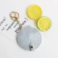 Porte-clés miroir rond en cuir denim mini miroir de poche maquillage portable cadeau - Bleu Denim
