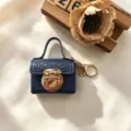 Retro krokodil patroon mini slot tas sleutelhanger draagbare oortelefoon etui munt portemonnee - Donkerblauw