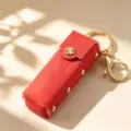 Rode Denim Lipstick Houder Sleutelhanger Draagbare Mini Muntzak Met Goud - Feestelijk rood
