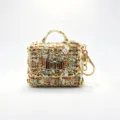 Mini sac de rangement en tweed avec fermoir tournant en metal et porte-cles chic - Avec Porte-clés / Kaki