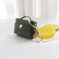 Mini Custodia Auricolari Cuoio Verde Scuro Portachiavi Graziosa Piccola Borsa Portamonete - Verde militare