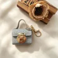 Mini grijze kunstleren krokodil textuur handtas sleutelhanger met gouden slot. - Grijs
