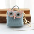 Leuke uil leer oortelefoon etui mini portemonnee sleutelhanger tas hanger accessoire - Blauw