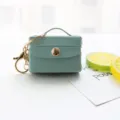 Mini astuccio auricolari in pelle portamonete con portachiavi verde menta chic - Blu