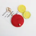 Mini miroir de poche rond porte-clés maquillage cosmétique portable avec étui en cuir rouge - Rouge festif
