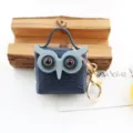 Schattige uil leer oortelefoon tasje mini portemonnee sleutelhanger hanger blauw - Marineblauw